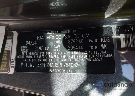 2024 Kia Forte Lxs from USA, damaged, VIN 3KPF24AD5RE784063
